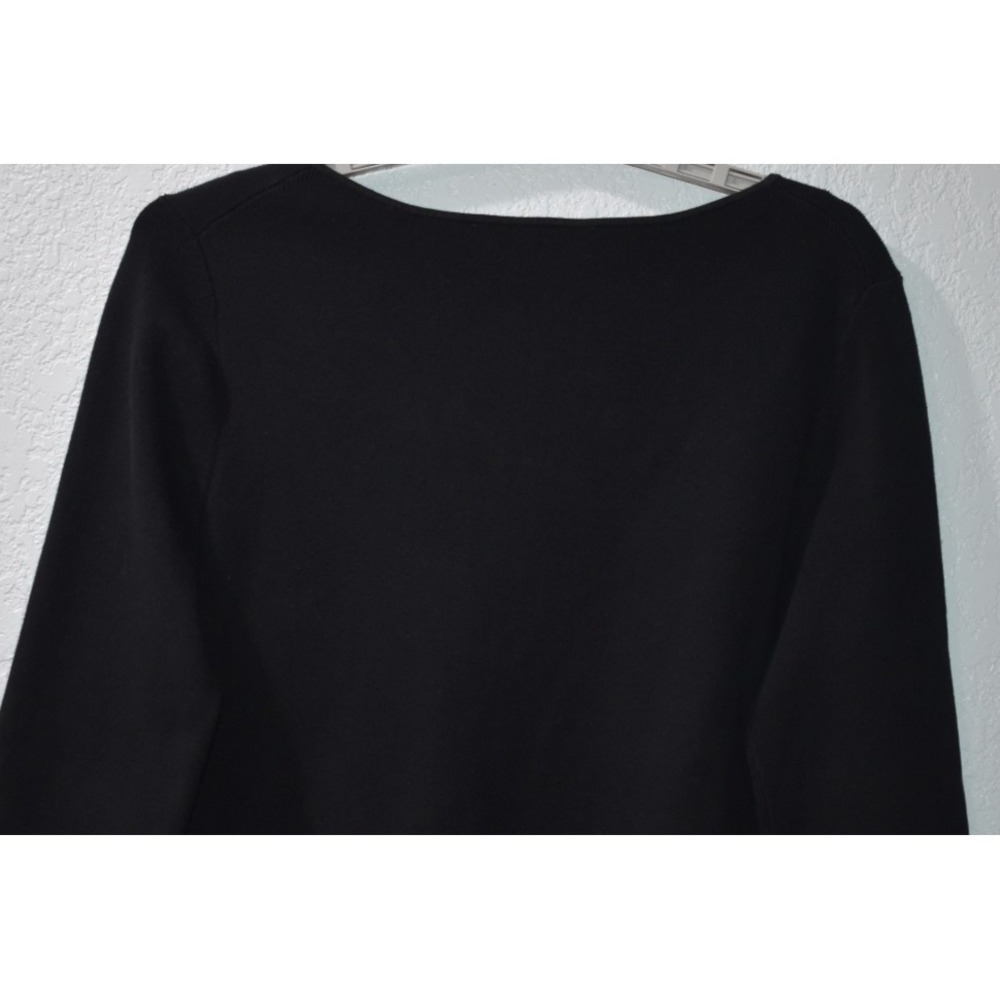 Talbots X Sweater Scallop Trim Solid Stretch VNeck Ribbed Elegant Black Pullover - Picture 8 of 16